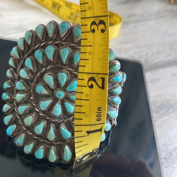 Giant 3 inches wide sterling turquoise Native American bangle. - Picture 7 of 12